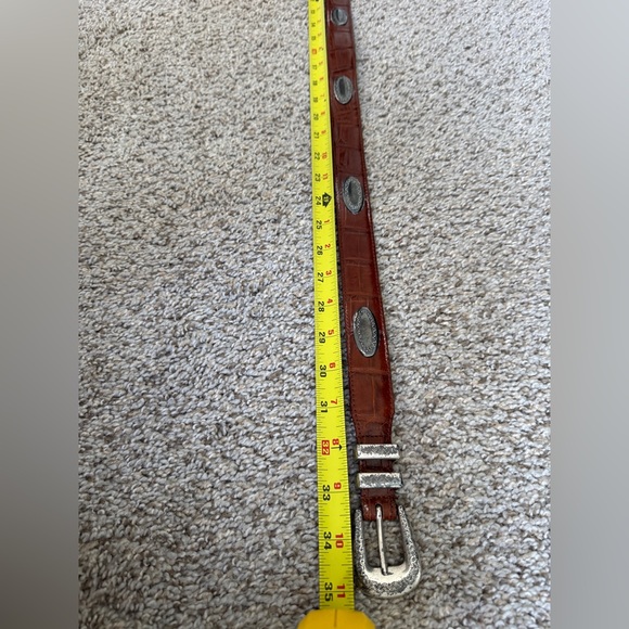 Vintage Fossil Brown Croc Embossed Leather Concho Belt Western Boho Sz M - Picture 2 of 4